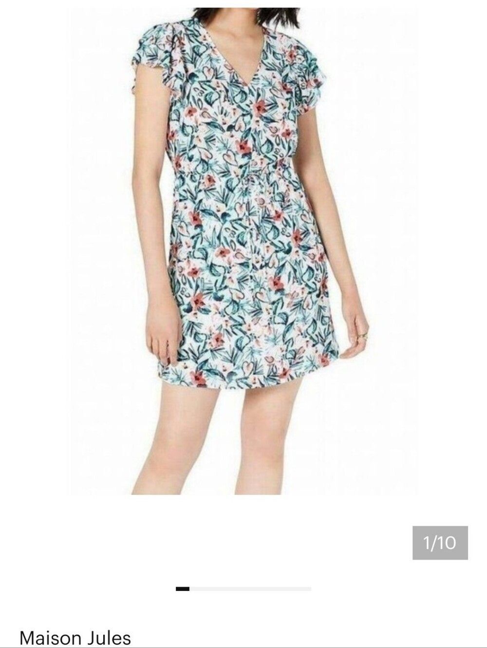 Maison Jules White Floral Drawstring Mini Skirt with Teal & Coral Print